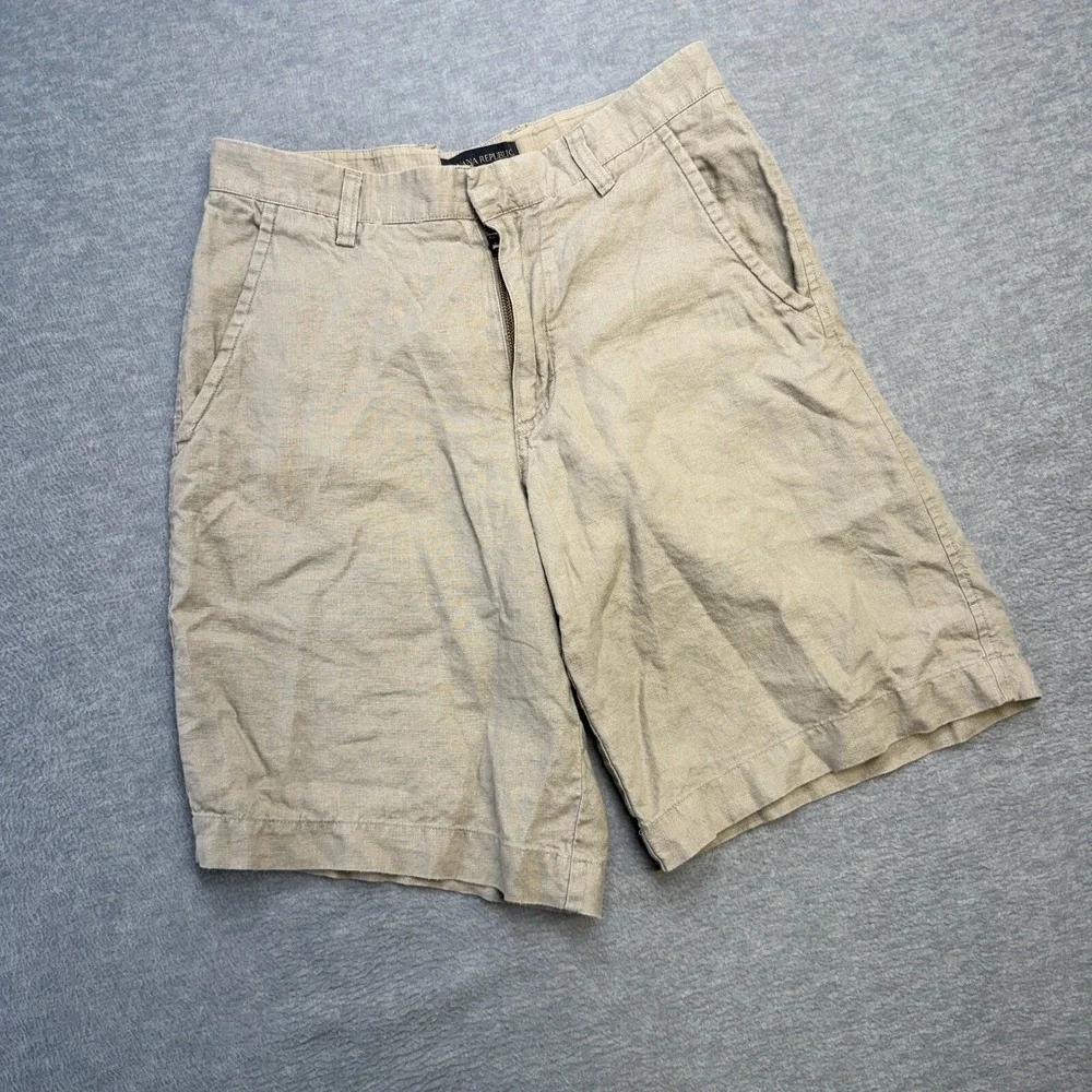 Y2K Banana Republic Shorts Mens 30 Khaki Beige Linen‎ Bermuda Chinos Beachy 10